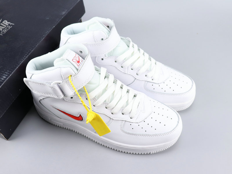 Women Nike Air Force 1 Mid Retro PRM QS White Red Shoes - Click Image to Close